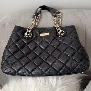kate spade Black Quilted Leather Shoulder Bag with Gold Chain Handles
